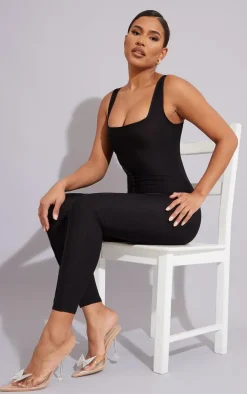 Black Slinky Exposed Seam Detail Sleeveless Jumpsuit