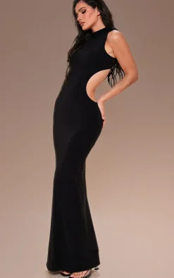 Black Slinky Extreme Cross Back Trim Detail Maxi Dress