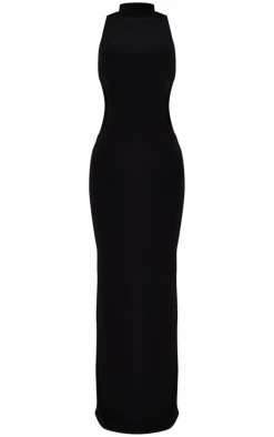 Black Slinky Extreme Cross Back Trim Detail Maxi Dress