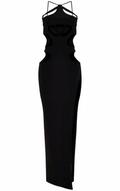 Black Slinky Halter Neck Extreme Cut Out Maxi Dress