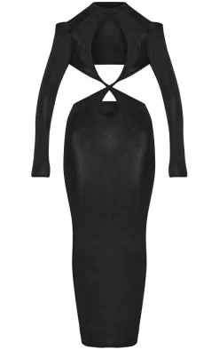 Black Slinky High Neck Cut Out Maxi Dress