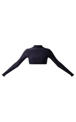 Black Slinky High Neck Long Sleeve Crop Top