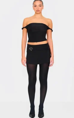 Black Slinky Jersey Heart Detail Floaty Mini Skirt