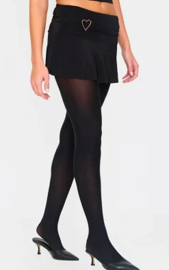 Black Slinky Jersey Heart Detail Floaty Mini Skirt