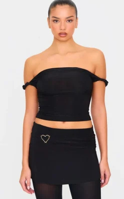 Black Slinky Jersey Heart Detail Floaty Mini Skirt