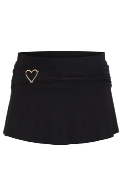 Black Slinky Jersey Heart Detail Floaty Mini Skirt