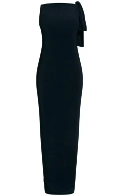 Black Slinky Knot Drape Midaxi Dress