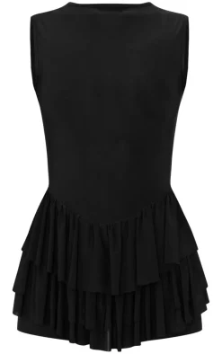 Black Slinky Lace Up Back Detail Rara Skort Romper