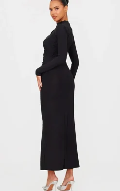 Black Slinky Long Sleeve Maxi Dress