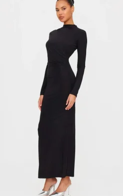 Black Slinky Long Sleeve Maxi Dress