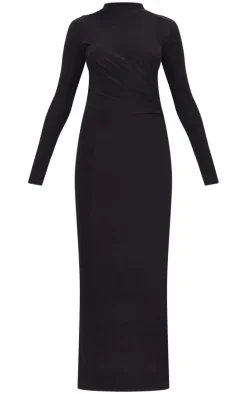 Black Slinky Long Sleeve Maxi Dress
