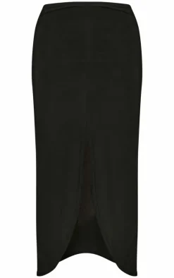 Black Slinky Low Rise Split Front Midaxi Skirt