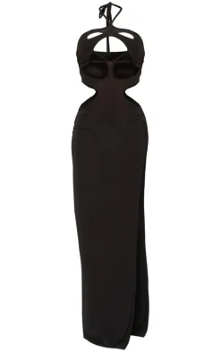 Black Slinky Multi Cut Out Split Detail Maxi Dress