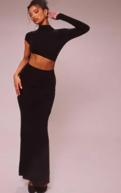 Black Slinky One Shoulder Cut Out Maxi Dress