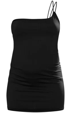 Black Slinky One Shoulder Mini Dress