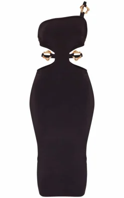 Black Slinky One Shoulder Trim Detail Midaxi Dress
