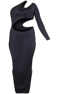 Black Slinky One Sleeve Cut Out Maxi Dress
