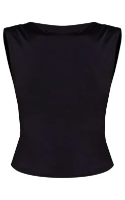Black Slinky Open Back Cap Sleeve Longline Top