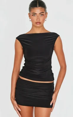 Black Slinky Open Back Longline Top