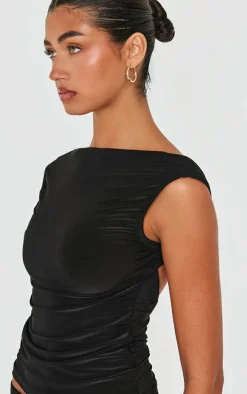 Black Slinky Open Back Longline Top