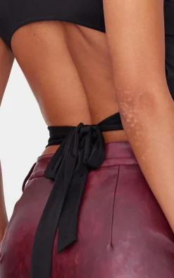 Black Slinky Open Back Tie Detail Long Top