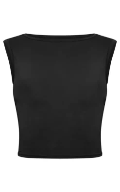 Black Slinky Open Back Tie Detail Long Top