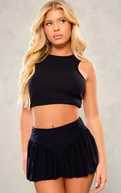 Black Slinky Puffball Mini Skirt