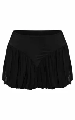 Black Slinky Puffball Mini Skirt