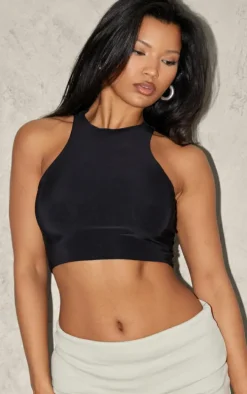 Black Slinky Racer Crop Top