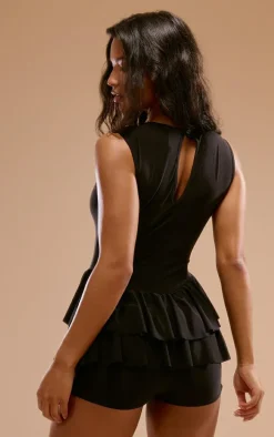 Black Slinky Rara Skort Romper