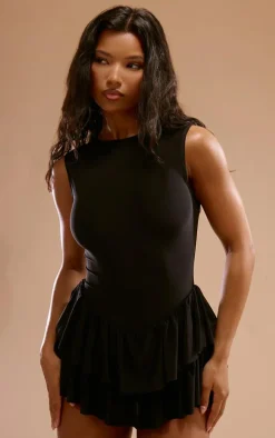 Black Slinky Rara Skort Romper