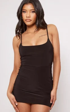 Black Slinky Round Neck Strappy Skort Romper