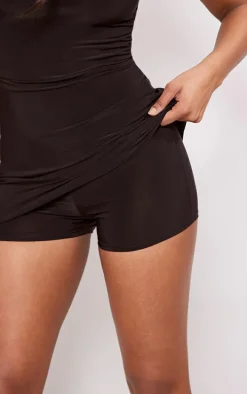 Black Slinky Round Neck Strappy Skort Romper