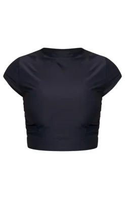 Black Slinky Ruched Detail Crop Top