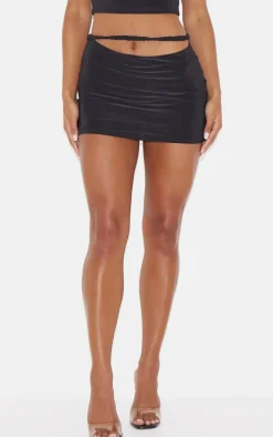 Black Slinky Ruched Front Micro Mini Skirt