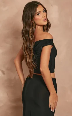 Black Slinky Slash Neck Off The Shoulder Top
