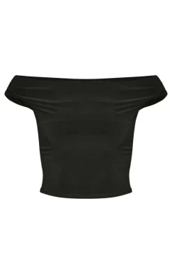 Black Slinky Slash Neck Off The Shoulder Top