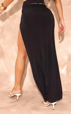 Black Slinky Star Fish Trim Cut Out Maxi Skirt