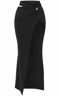 Black Slinky Star Fish Trim Cut Out Maxi Skirt