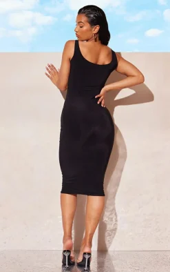 Black Slinky Strappy Midi Dress