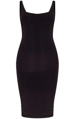 Black Slinky Strappy Midi Dress