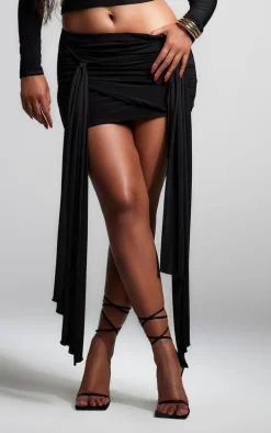Black Slinky Tie Knot Detail Mini Skirt