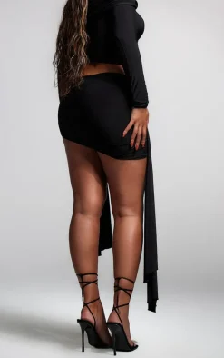 Black Slinky Tie Knot Detail Mini Skirt