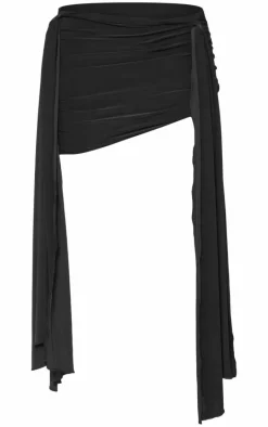 Black Slinky Tie Knot Detail Mini Skirt