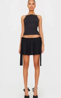 Black Slinky Tie Side Flippy Mini Skirt