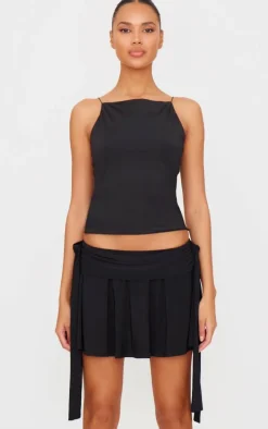 Black Slinky Tie Side Flippy Mini Skirt