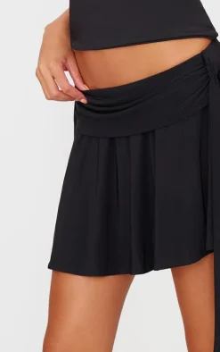 Black Slinky Tie Side Flippy Mini Skirt