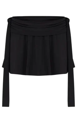 Black Slinky Tie Side Flippy Mini Skirt