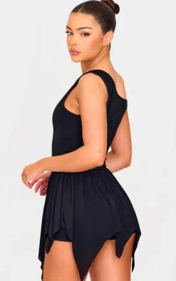 Black Slinky Tie Strap Rara Skort Romper