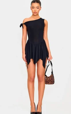 Black Slinky Tie Strap Rara Skort Romper